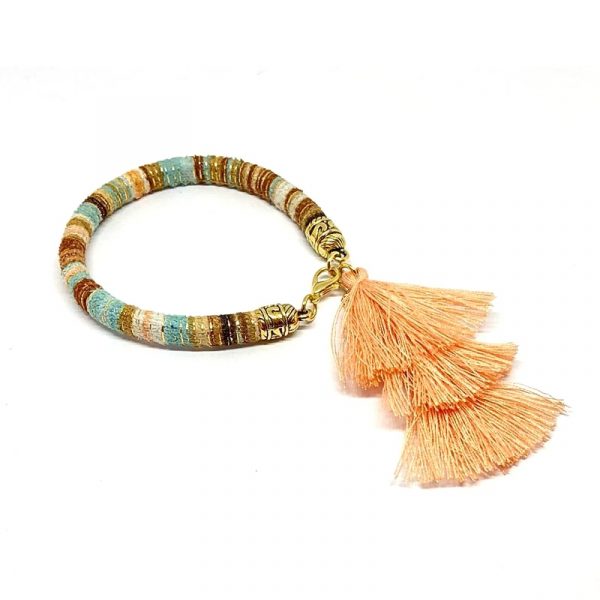 Pulsera de cordón en tonos beige y dorado
